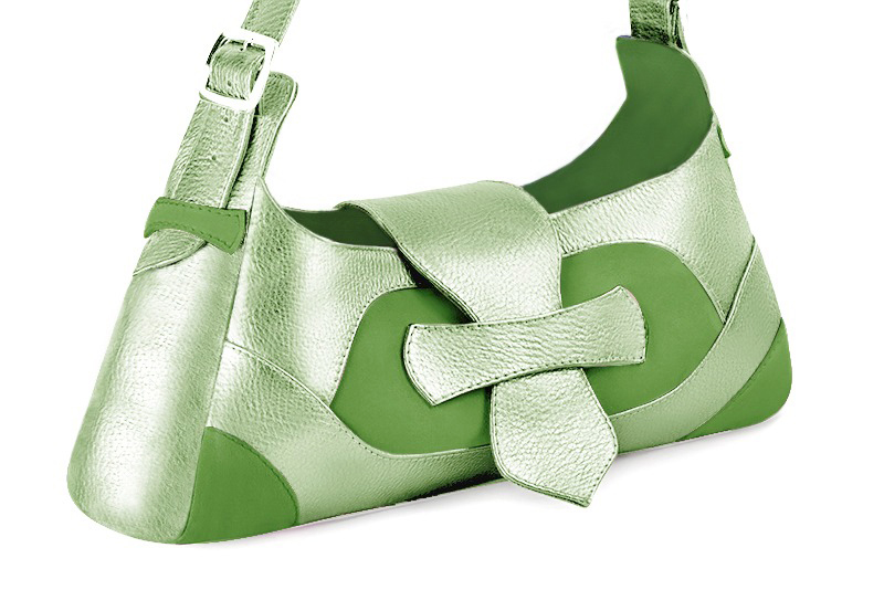 Grass green women's dress handbag, matching pumps and belts. Front view - Florence KOOIJMAN